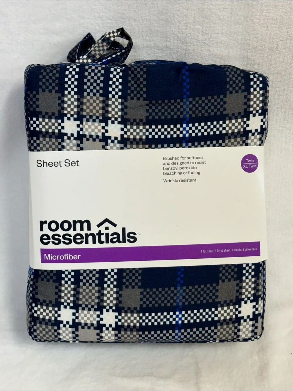 Microfiber Sheet Set Blue Plaid - Room Essentials NEW Size Twin XL